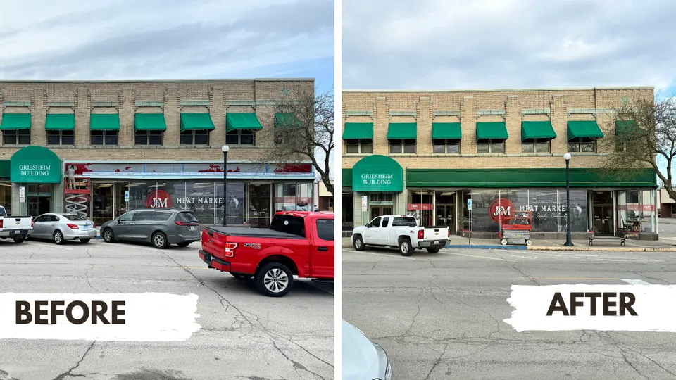 Downtown storefront awnings refreshed, before and after